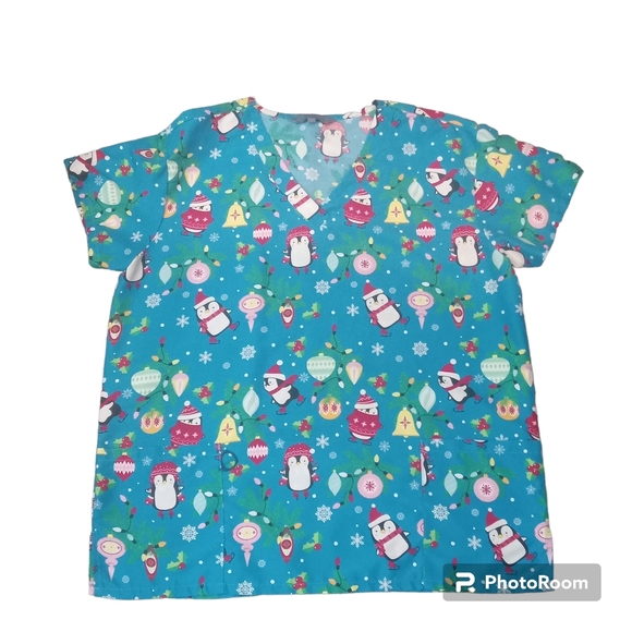 Ladies Serene Christmas Scrub Top - Picture 1 of 3